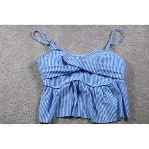 Shein Peplum Top Womens 12Y Blue White‎ Gingham Check Sleeveless Summer Blouse